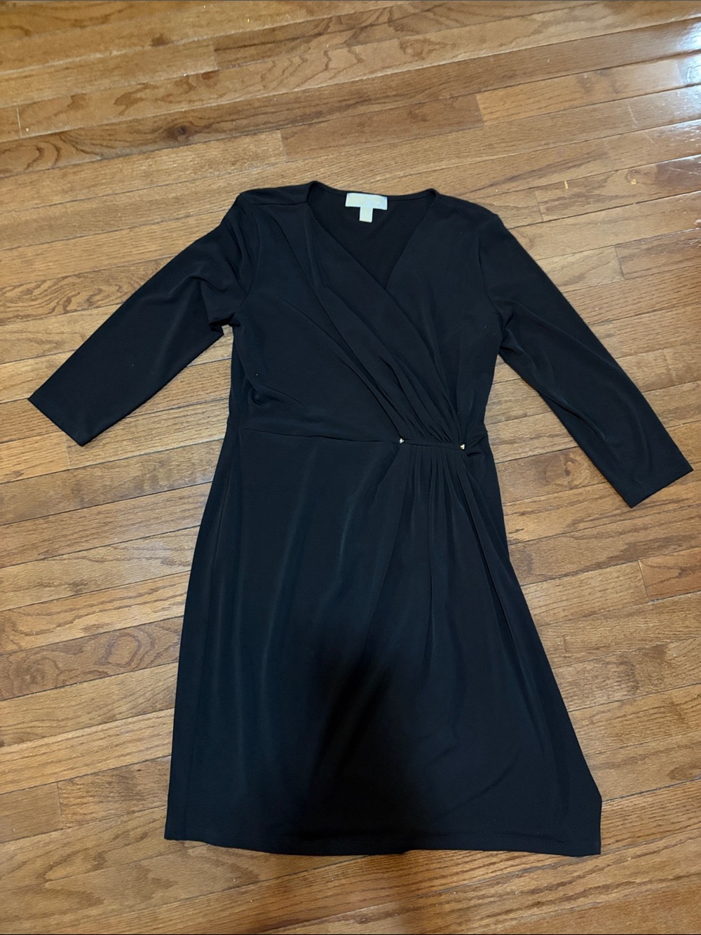 MICHAEL Michael Kors Black Faux-Wrap Long Sleeve Midi Dress